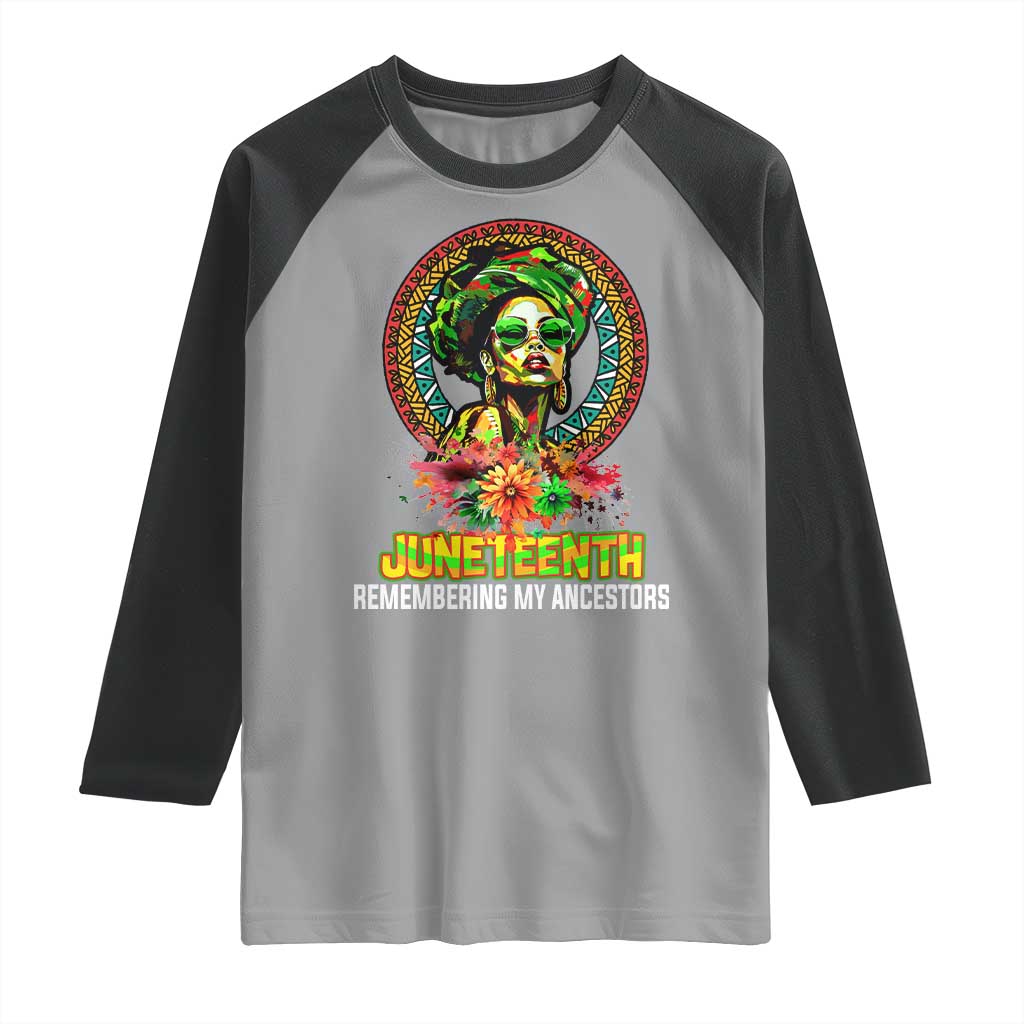 Juneteenth 1865 Raglan Shirt Remembering Ancestors African American Woman TS02 Sport Gray Black Print Your Wear
