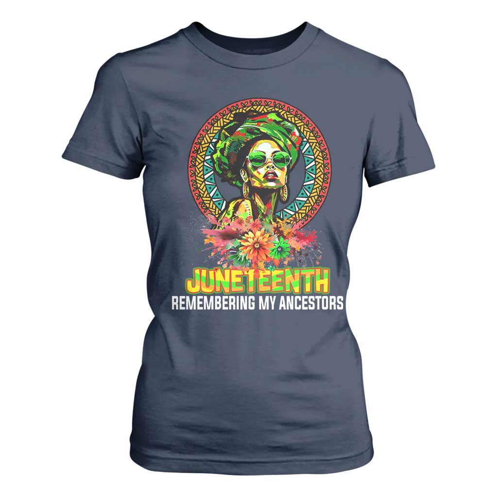 Juneteenth T Shirt For Women Remembering Ancestors African American Womens TS02 Navy Print Your Wear
