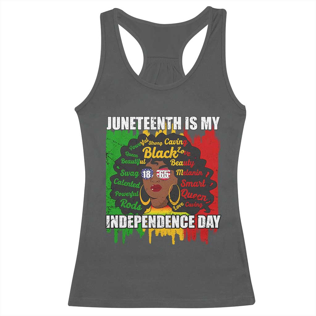 Juneteenth Is My Independence Day Racerback Tank Top Since 1865 African American Woman TS02 Dark Heather Print Your Wear