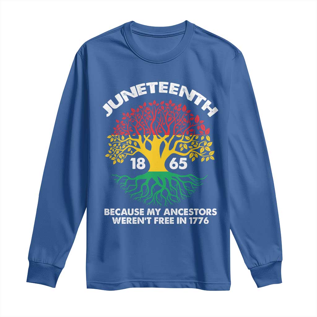 Juneteenth 1865 Long Sleeve Shirt Because My Ancestor Weren't Free In 1776 African American Roots TS02 Royal Blue Print Your Wear