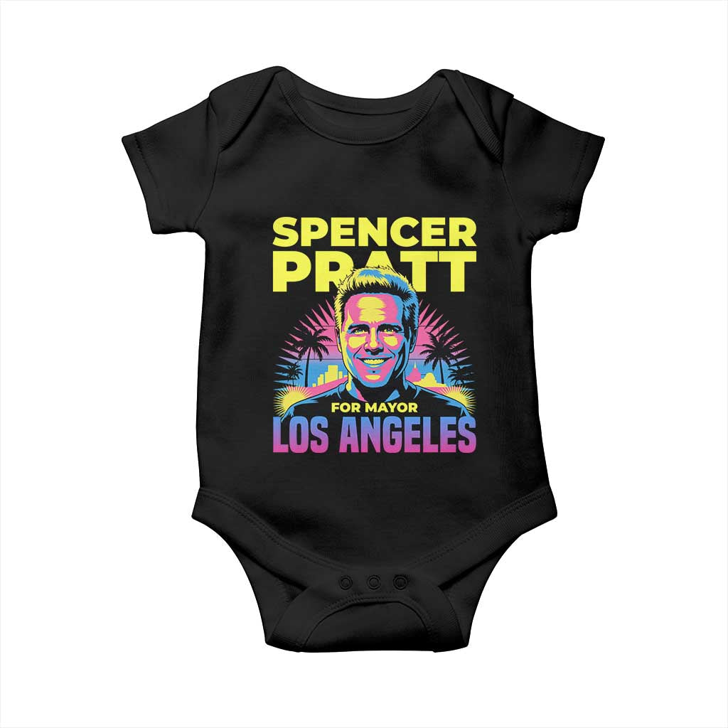 Spencer Pratt for Mayor Los Angeles Synthwave Graphic Baby Onesie Retro Neon California Supporter TS02 Black Print Your Wear