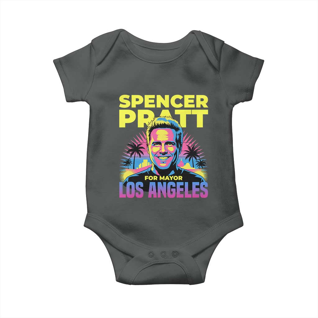 Spencer Pratt for Mayor Los Angeles Synthwave Graphic Baby Onesie Retro Neon California Supporter TS02 Dark Heather Print Your Wear