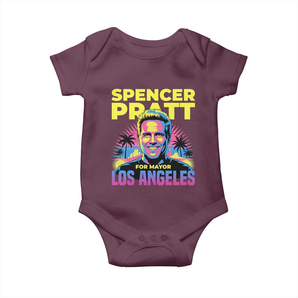 Spencer Pratt for Mayor Los Angeles Synthwave Graphic Baby Onesie Retro Neon California Supporter TS02 Maroon Print Your Wear