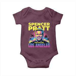 Spencer Pratt for Mayor Los Angeles Synthwave Graphic Baby Onesie Retro Neon California Supporter TS02 Maroon Print Your Wear