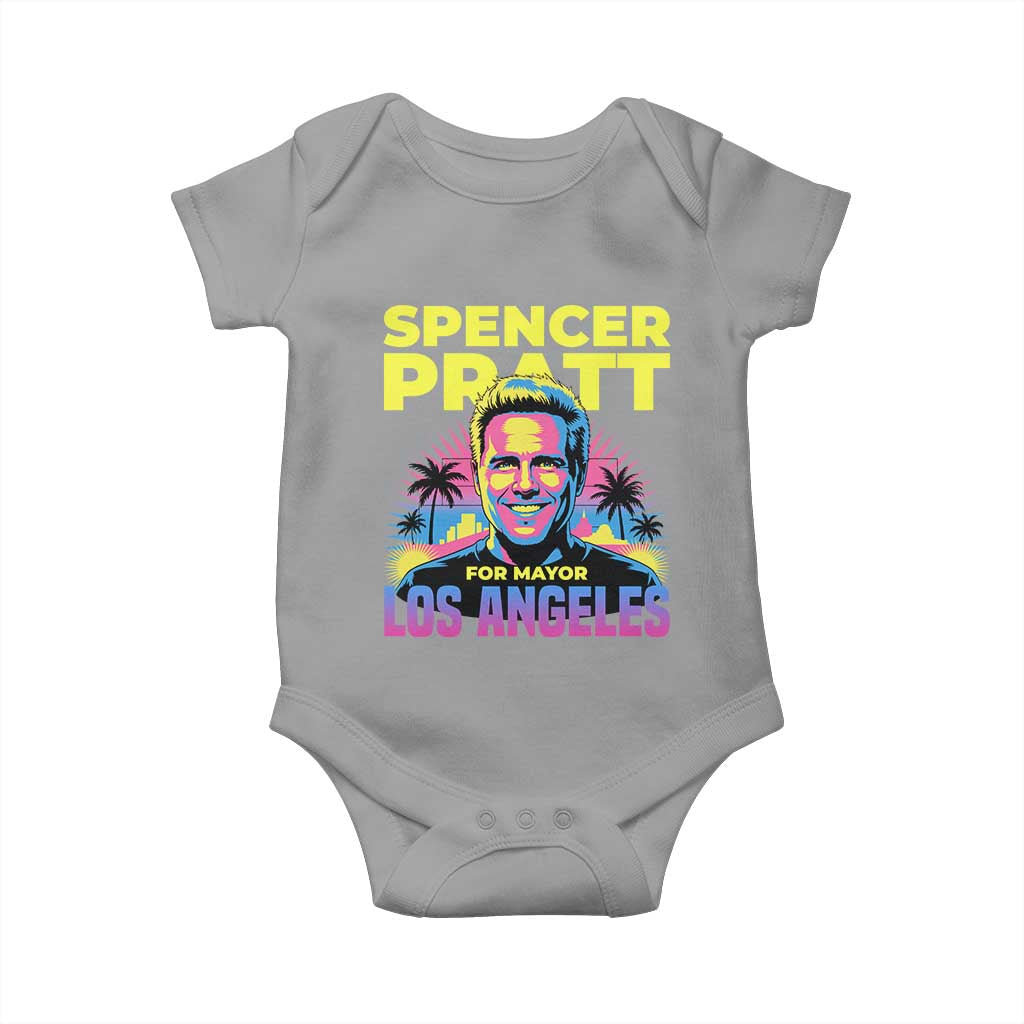 Spencer Pratt for Mayor Los Angeles Synthwave Graphic Baby Onesie Retro Neon California Supporter TS02 Sport Gray Print Your Wear