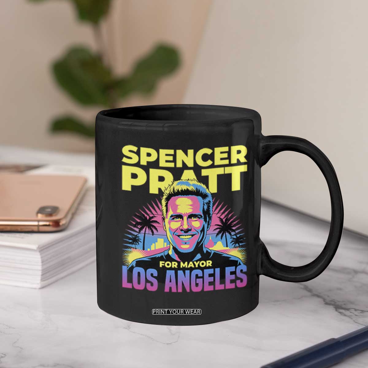 Spencer Pratt for Mayor Los Angeles Synthwave Graphic Coffee Mug Retro Neon California Supporter TS02 Print Your Wear