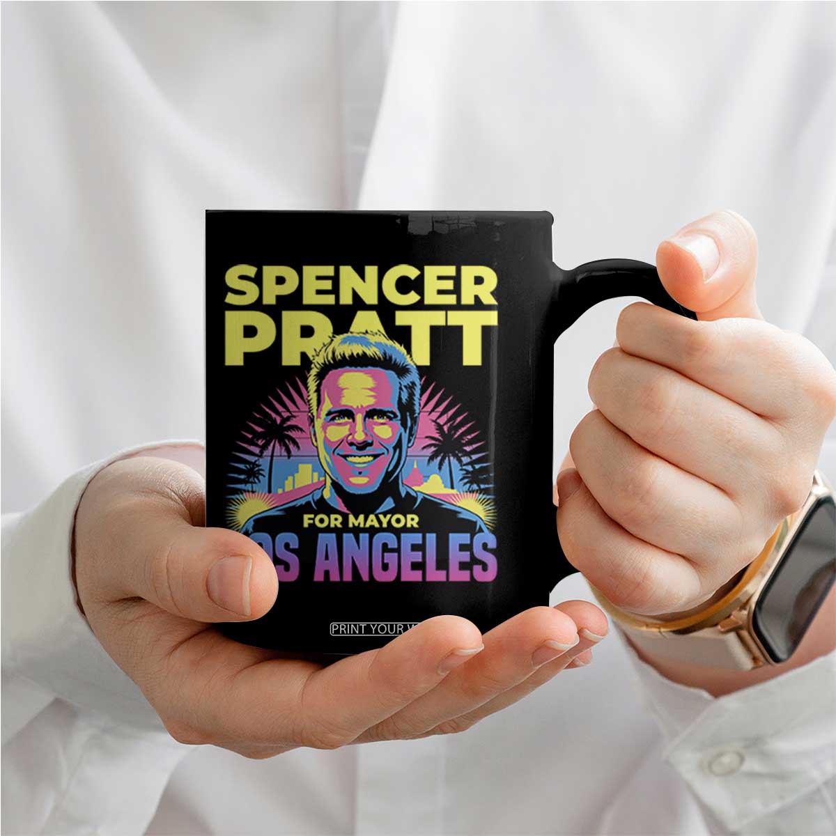 Spencer Pratt for Mayor Los Angeles Synthwave Graphic Coffee Mug Retro Neon California Supporter TS02 Print Your Wear
