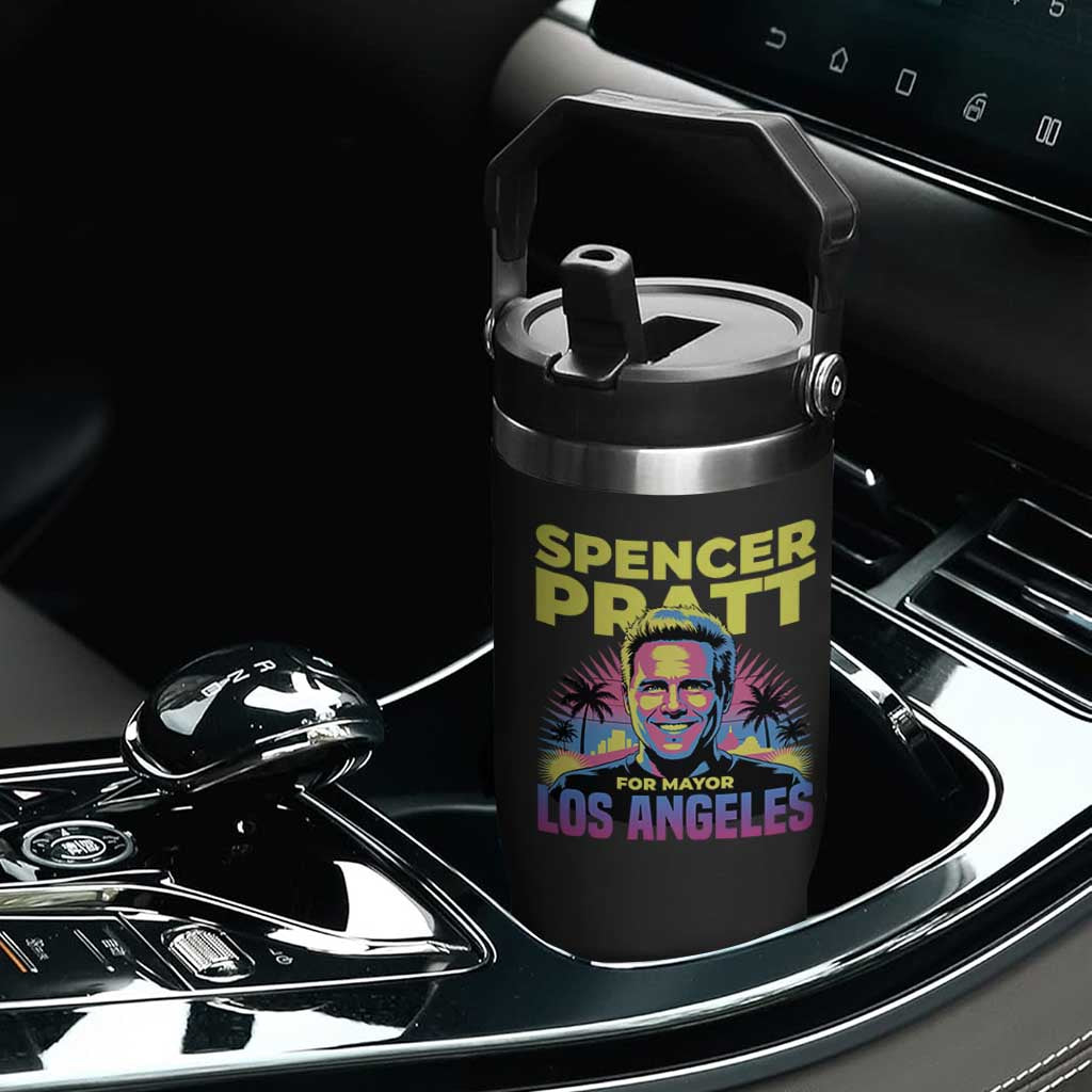 Spencer Pratt for Mayor Los Angeles Synthwave Graphic Flip Straw Tumbler Retro Neon California Supporter TS02 Print Your Wear