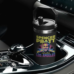 Spencer Pratt for Mayor Los Angeles Synthwave Graphic Flip Straw Tumbler Retro Neon California Supporter TS02 Print Your Wear