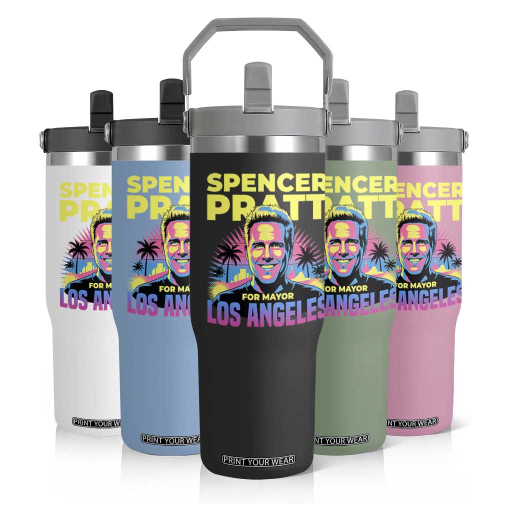 Spencer Pratt for Mayor Los Angeles Synthwave Graphic Flip Straw Tumbler Retro Neon California Supporter TS02 Print Your Wear