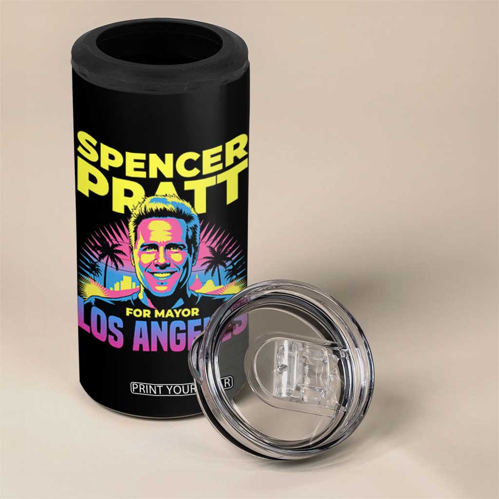 Spencer Pratt for Mayor Los Angeles Synthwave Graphic 4 in 1 Can Cooler Tumbler Retro Neon California Supporter TS02 Print Your Wear