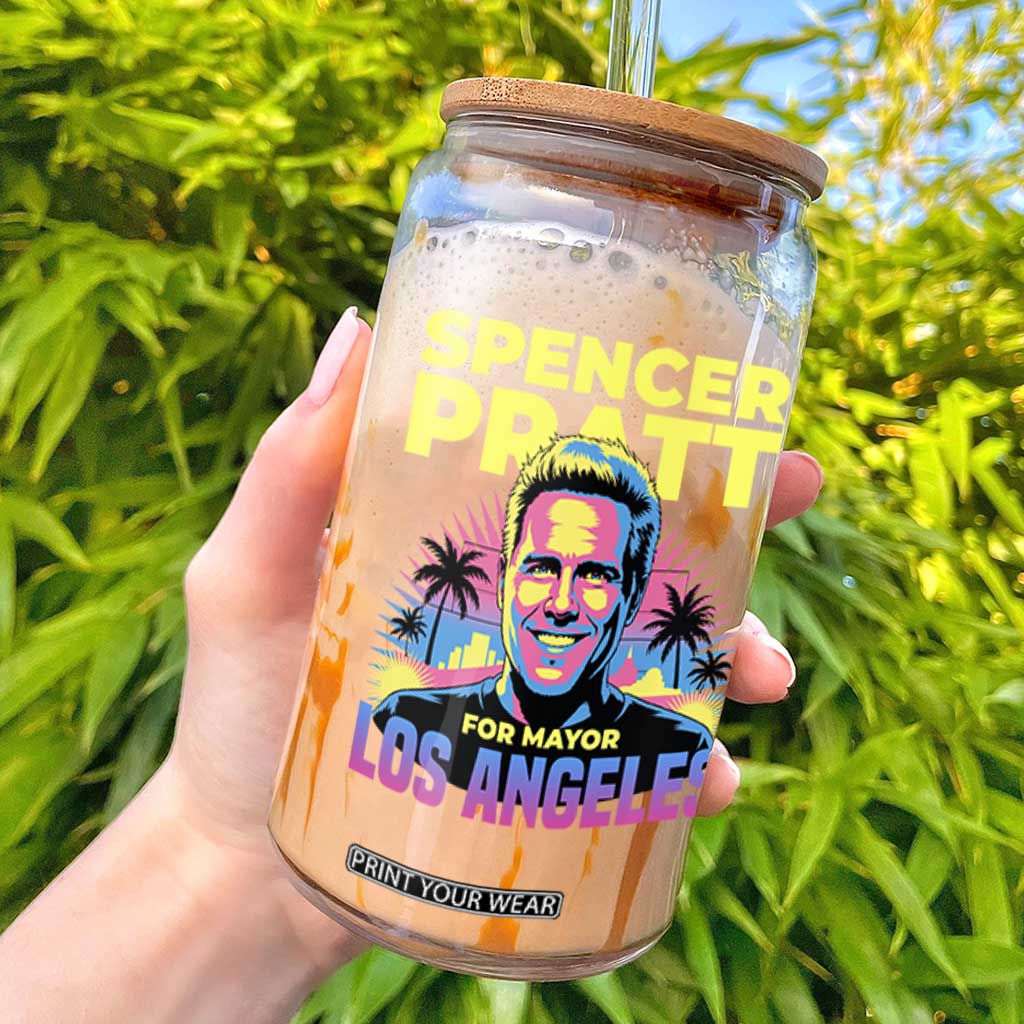Spencer Pratt for Mayor Los Angeles Synthwave Graphic Glass Can Retro Neon California Supporter TS02 Black Print Your Wear