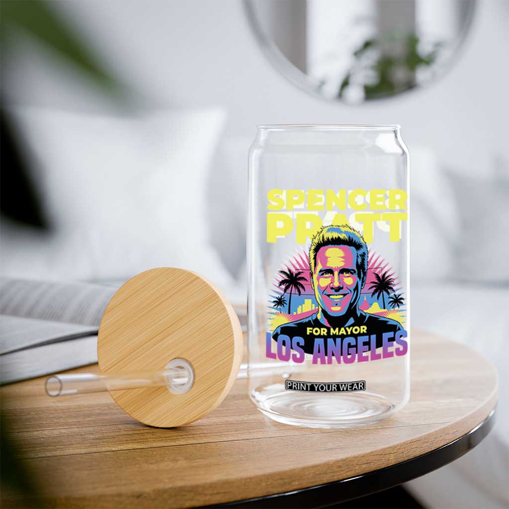 Spencer Pratt for Mayor Los Angeles Synthwave Graphic Glass Can Retro Neon California Supporter TS02 Print Your Wear