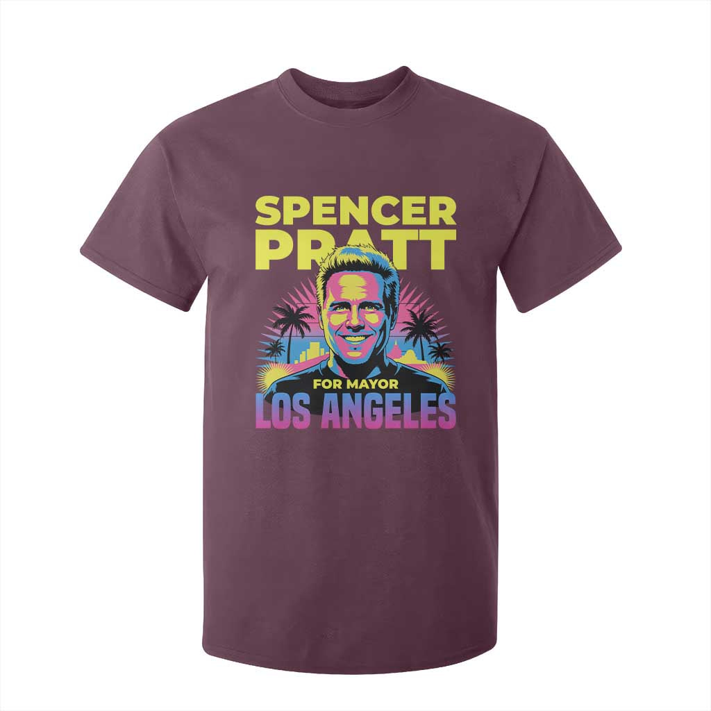 Spencer Pratt for Mayor Los Angeles Synthwave Graphic T Shirt For Kid Retro Neon California Supporter TS02 Maroon Print Your Wear