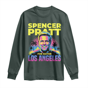 Spencer Pratt for Mayor Los Angeles Synthwave Graphic Long Sleeve Shirt Retro Neon California Supporter TS02 Dark Forest Green Print Your Wear
