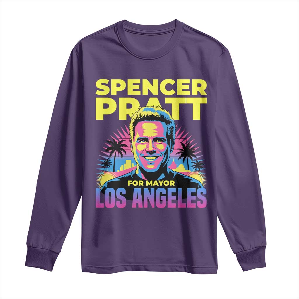Spencer Pratt for Mayor Los Angeles Synthwave Graphic Long Sleeve Shirt Retro Neon California Supporter TS02 Purple Print Your Wear