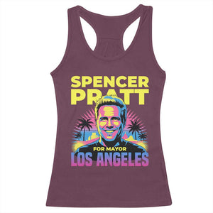 Spencer Pratt for Mayor Los Angeles Synthwave Graphic Racerback Tank Top Retro Neon California Supporter TS02 Maroon Print Your Wear