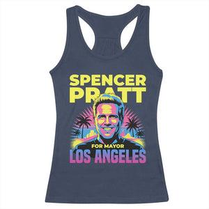 Spencer Pratt for Mayor Los Angeles Synthwave Graphic Racerback Tank Top Retro Neon California Supporter TS02 Navy Print Your Wear