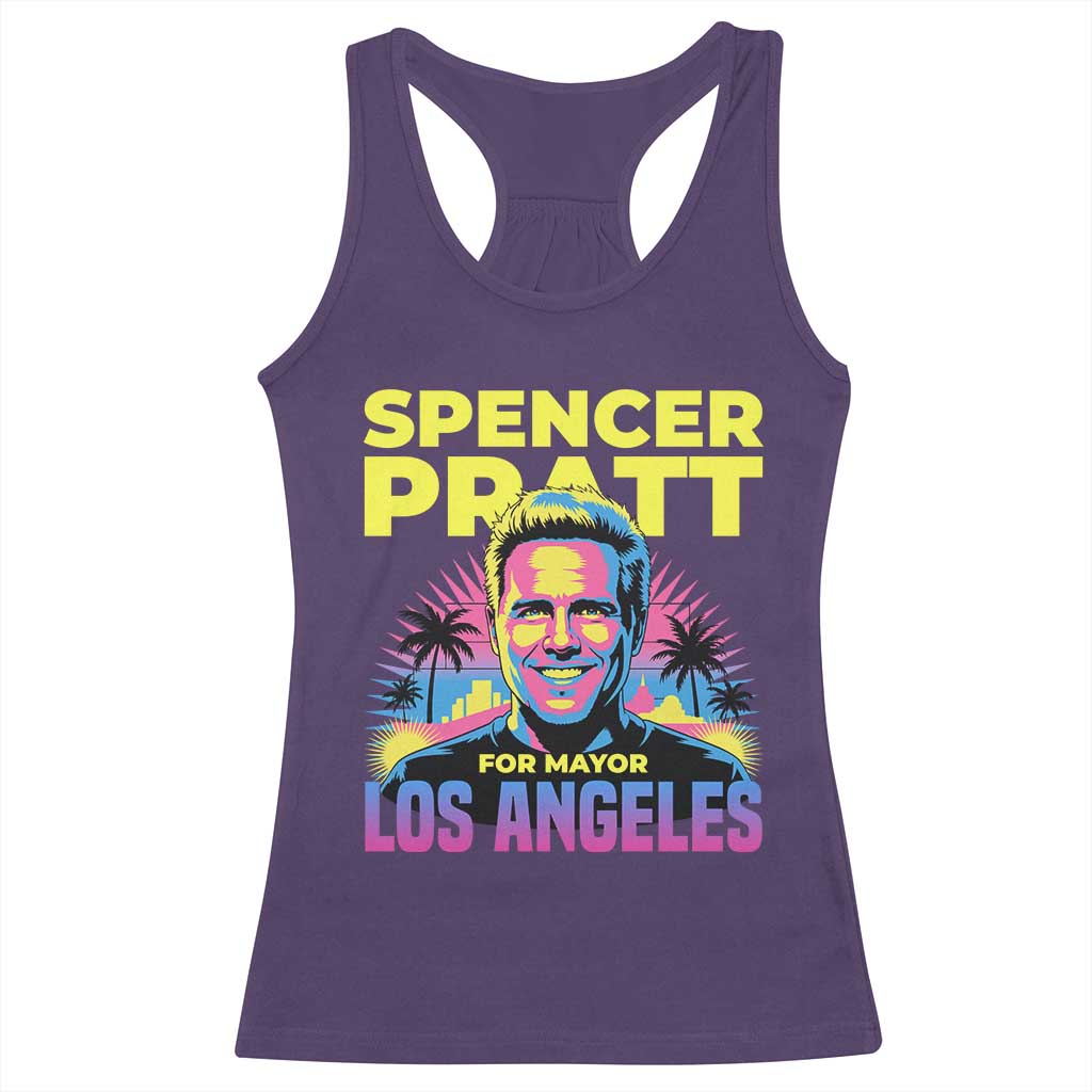 Spencer Pratt for Mayor Los Angeles Synthwave Graphic Racerback Tank Top Retro Neon California Supporter TS02 Purple Print Your Wear