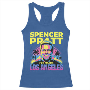 Spencer Pratt for Mayor Los Angeles Synthwave Graphic Racerback Tank Top Retro Neon California Supporter TS02 Royal Blue Print Your Wear