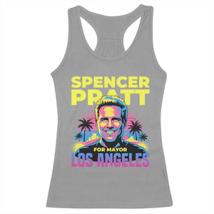 Spencer Pratt for Mayor Los Angeles Synthwave Graphic Racerback Tank Top Retro Neon California Supporter TS02 Sport Gray Print Your Wear