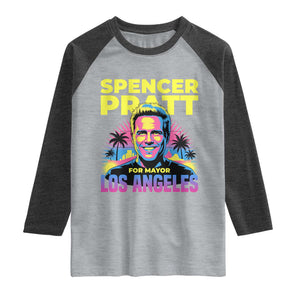 Spencer Pratt for Mayor Los Angeles Synthwave Graphic Raglan Shirt Retro Neon California Supporter TS02 Heather Gray Heather Charcoal Print Your Wear