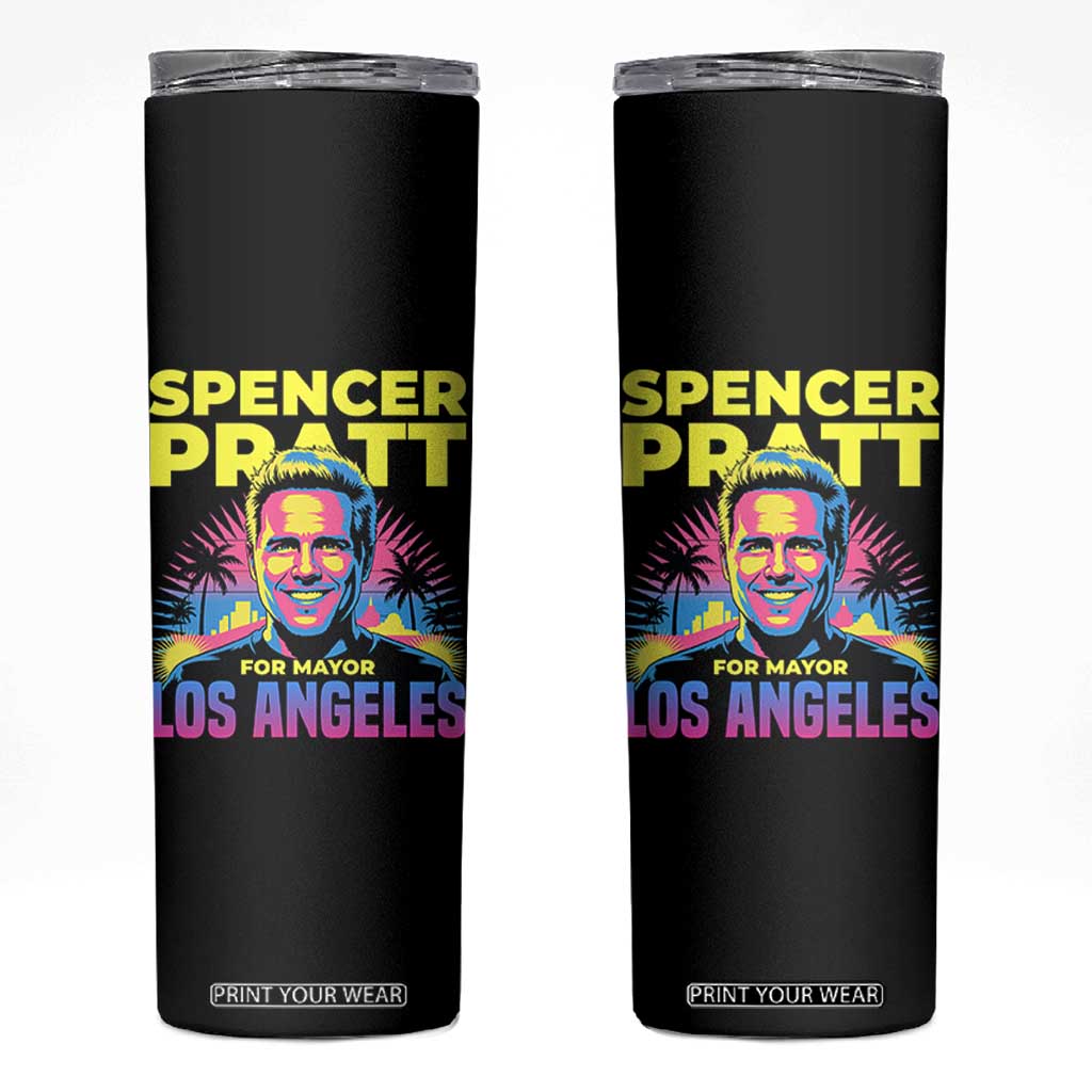 Spencer Pratt for Mayor Los Angeles Synthwave Graphic Skinny Tumbler Retro Neon California Supporter TS02 Black Print Your Wear