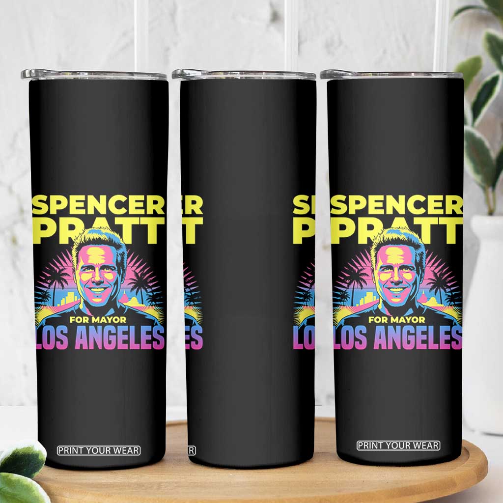 Spencer Pratt for Mayor Los Angeles Synthwave Graphic Skinny Tumbler Retro Neon California Supporter TS02 Print Your Wear