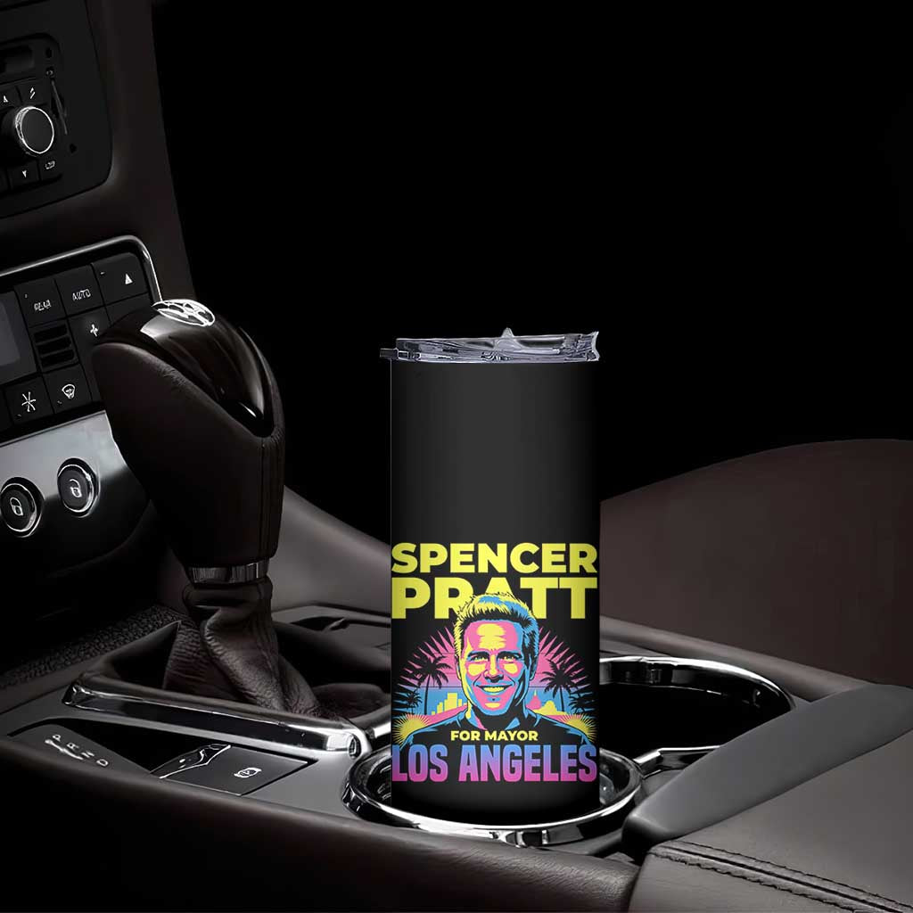 Spencer Pratt for Mayor Los Angeles Synthwave Graphic Skinny Tumbler Retro Neon California Supporter TS02 Print Your Wear