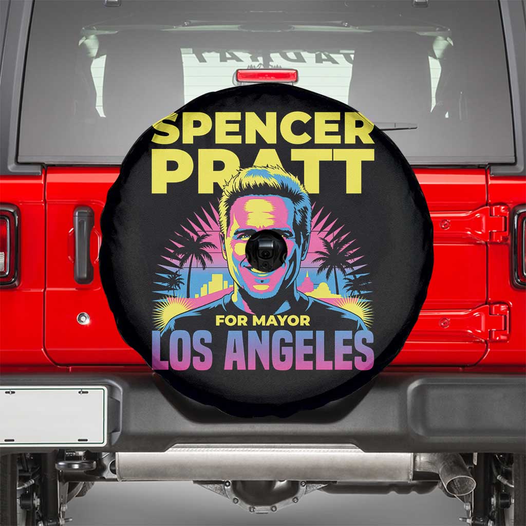 Spencer Pratt for Mayor Los Angeles Synthwave Graphic Spare Tire Cover Retro Neon California Supporter TS02 Black Print Your Wear
