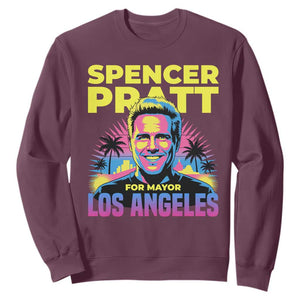 Spencer Pratt for Mayor Los Angeles Synthwave Graphic Sweatshirt Retro Neon California Supporter TS02 Maroon Print Your Wear