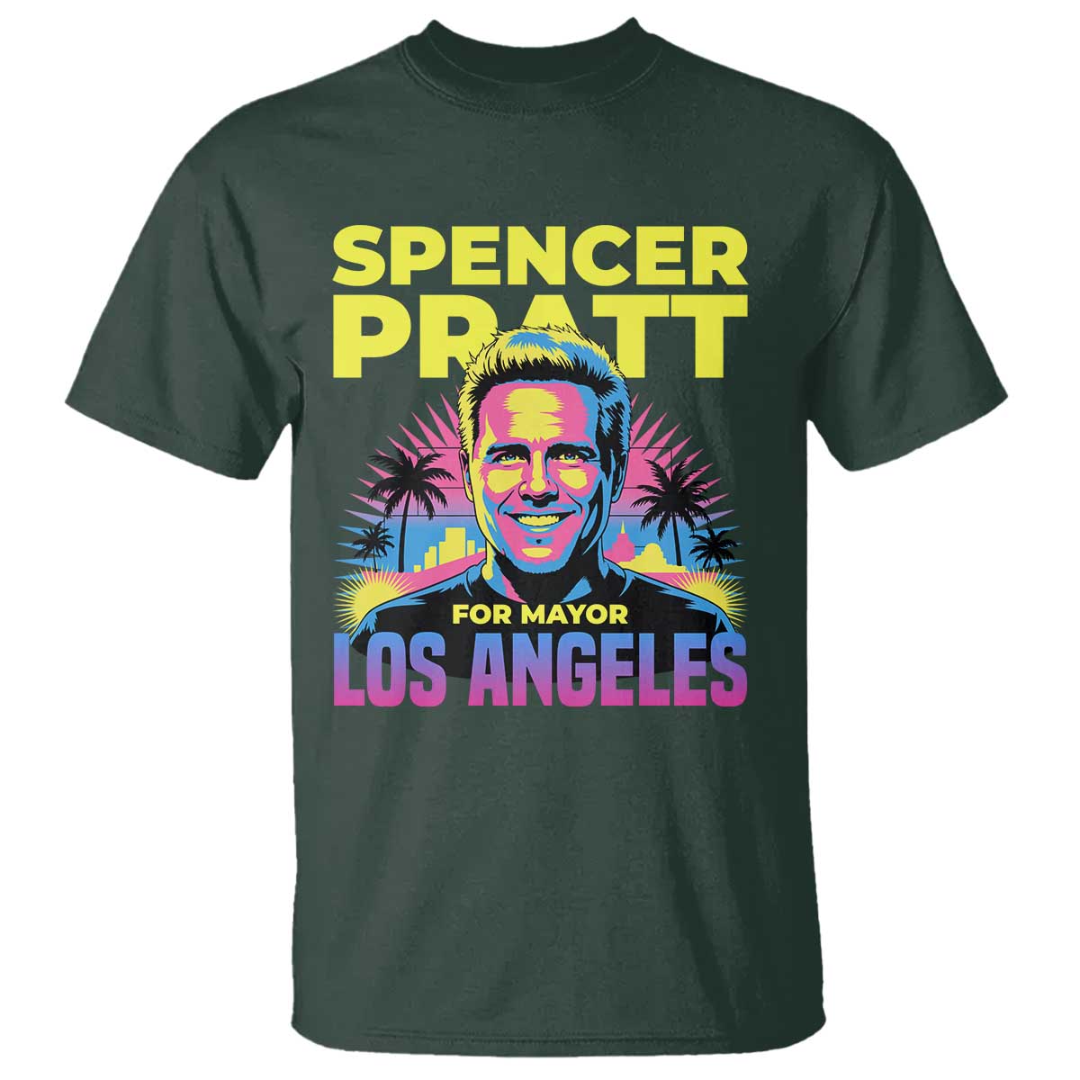 Spencer Pratt for Mayor Los Angeles Synthwave Graphic T Shirt Retro Neon California Supporter