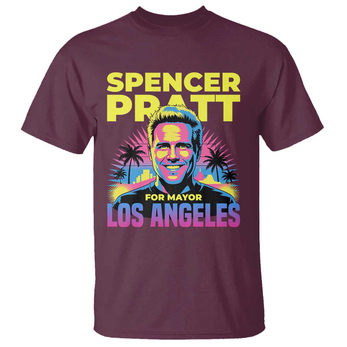 Spencer Pratt for Mayor Los Angeles Synthwave Graphic T Shirt Retro Neon California Supporter
