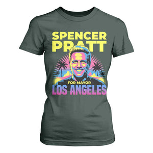 Spencer Pratt for Mayor Los Angeles Synthwave Graphic T Shirt For Women Retro Neon California Supporter TS02 Dark Forest Green Print Your Wear
