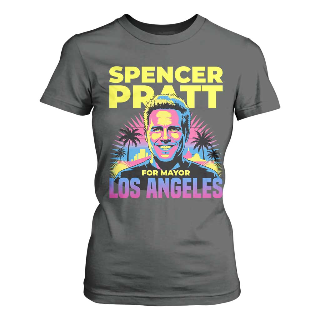 Spencer Pratt for Mayor Los Angeles Synthwave Graphic T Shirt For Women Retro Neon California Supporter TS02 Dark Heather Print Your Wear