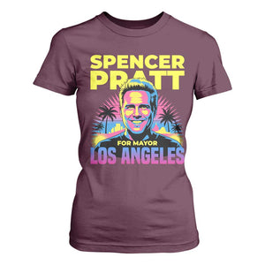 Spencer Pratt for Mayor Los Angeles Synthwave Graphic T Shirt For Women Retro Neon California Supporter TS02 Maroon Print Your Wear