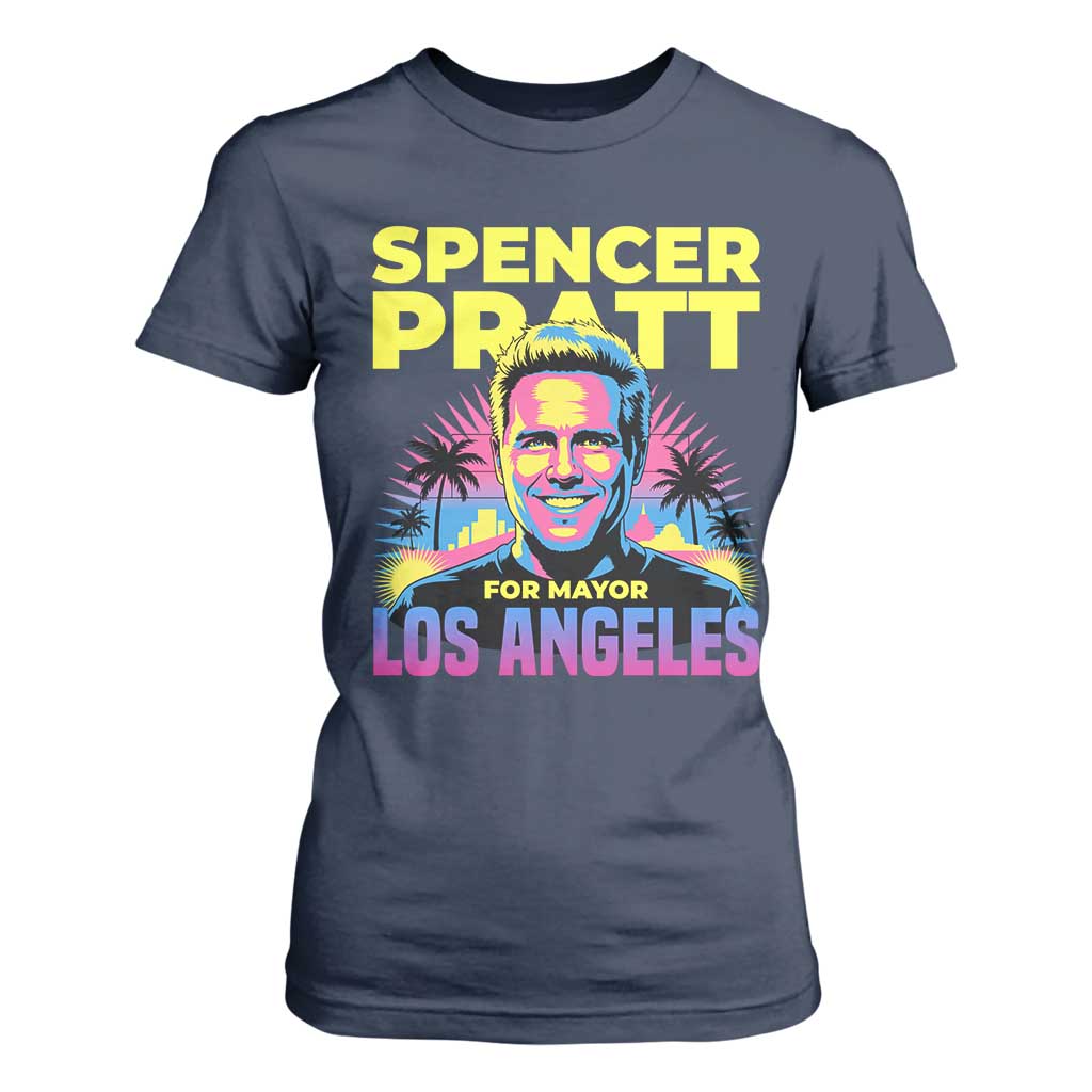 Spencer Pratt for Mayor Los Angeles Synthwave Graphic T Shirt For Women Retro Neon California Supporter TS02 Navy Print Your Wear