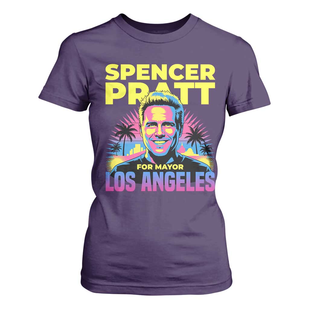 Spencer Pratt for Mayor Los Angeles Synthwave Graphic T Shirt For Women Retro Neon California Supporter TS02 Purple Print Your Wear