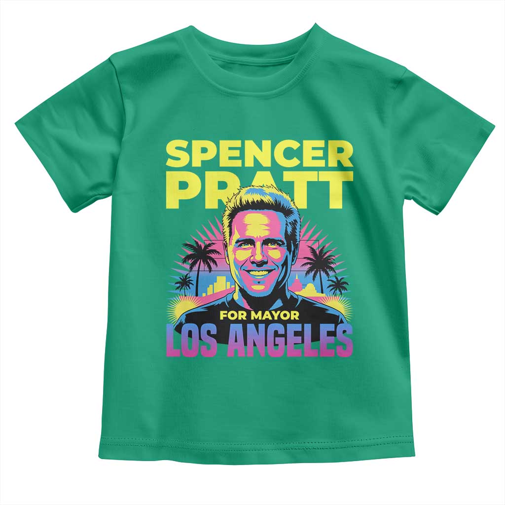 Spencer Pratt for Mayor Los Angeles Synthwave Graphic Toddler T Shirt Retro Neon California Supporter TS02 Irish Green Print Your Wear