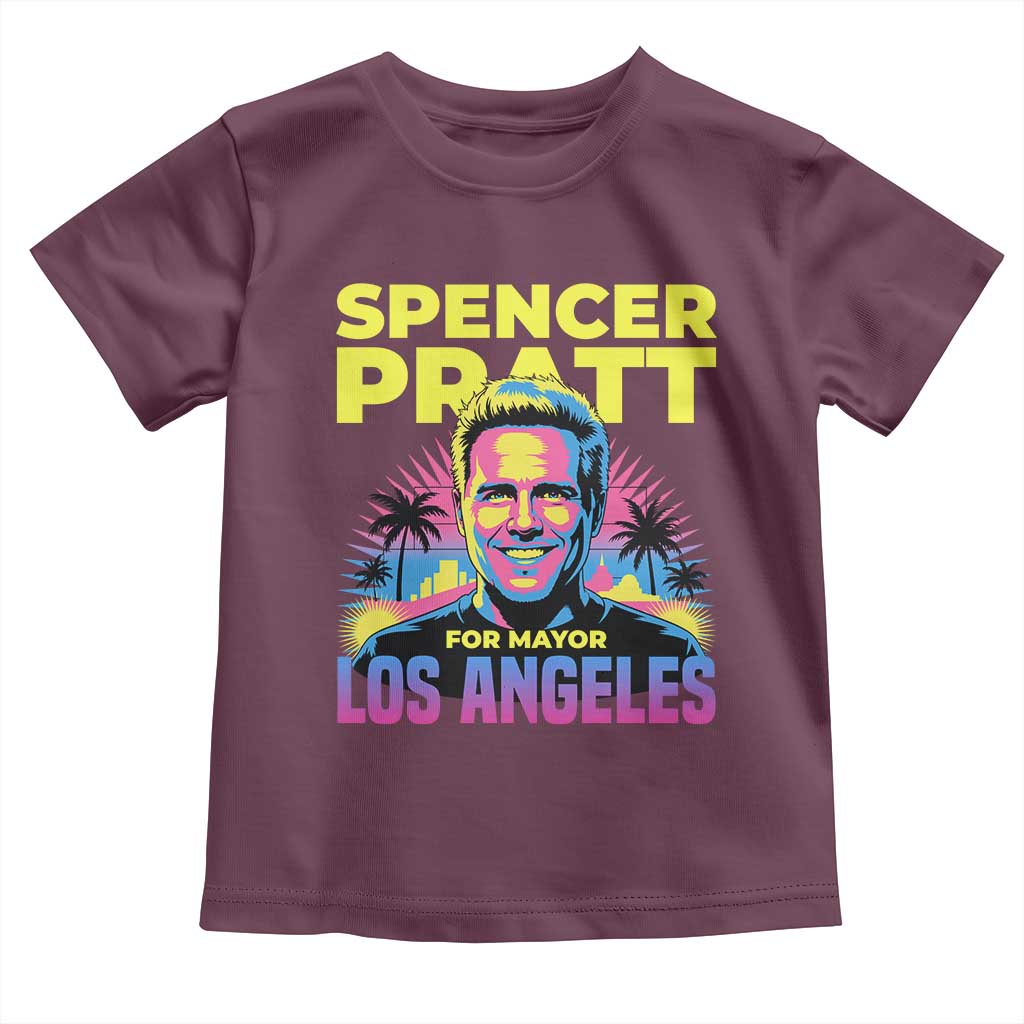 Spencer Pratt for Mayor Los Angeles Synthwave Graphic Toddler T Shirt Retro Neon California Supporter TS02 Maroon Print Your Wear