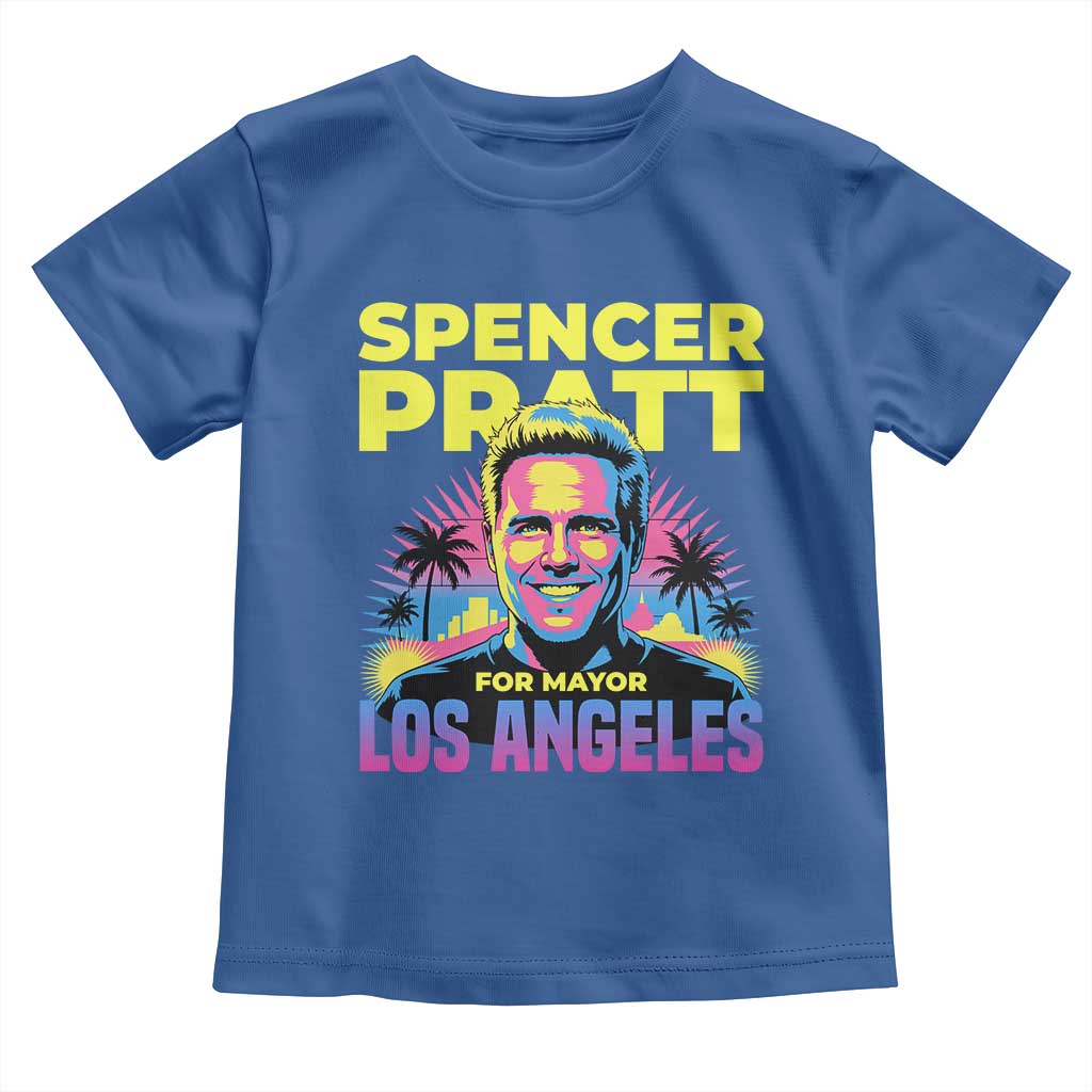 Spencer Pratt for Mayor Los Angeles Synthwave Graphic Toddler T Shirt Retro Neon California Supporter TS02 Royal Blue Print Your Wear