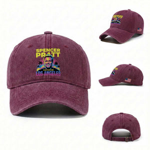 Spencer Pratt for Mayor Los Angeles Synthwave Graphic Washed Cotton Baseball Cap Retro Neon California Supporter TS02 Washed Cap Universal Fit Burgundy Print Your Wear