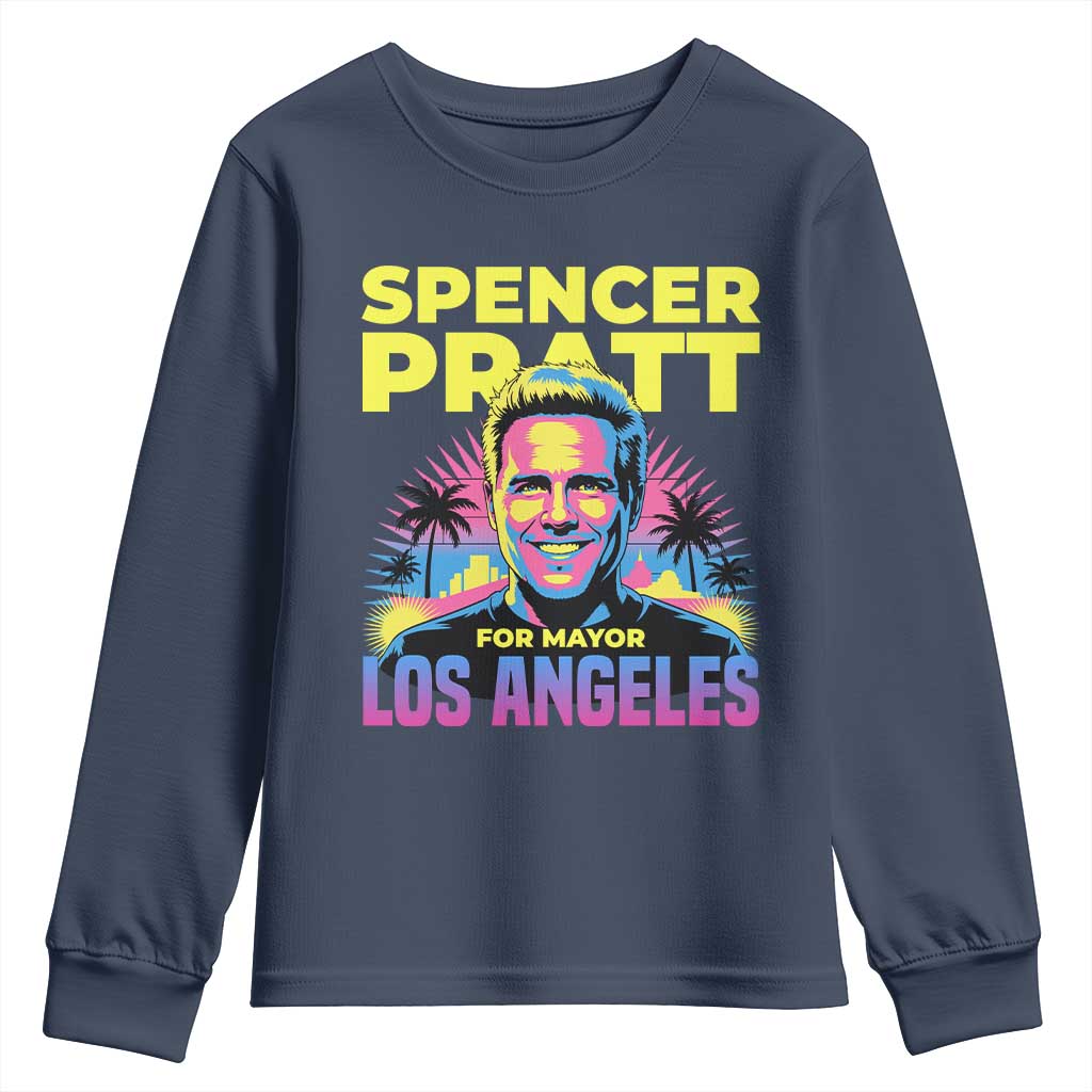 Spencer Pratt for Mayor Los Angeles Synthwave Graphic Youth Sweatshirt Retro Neon California Supporter TS02 Navy Print Your Wear