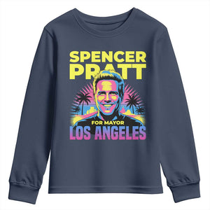 Spencer Pratt for Mayor Los Angeles Synthwave Graphic Youth Sweatshirt Retro Neon California Supporter TS02 Navy Print Your Wear