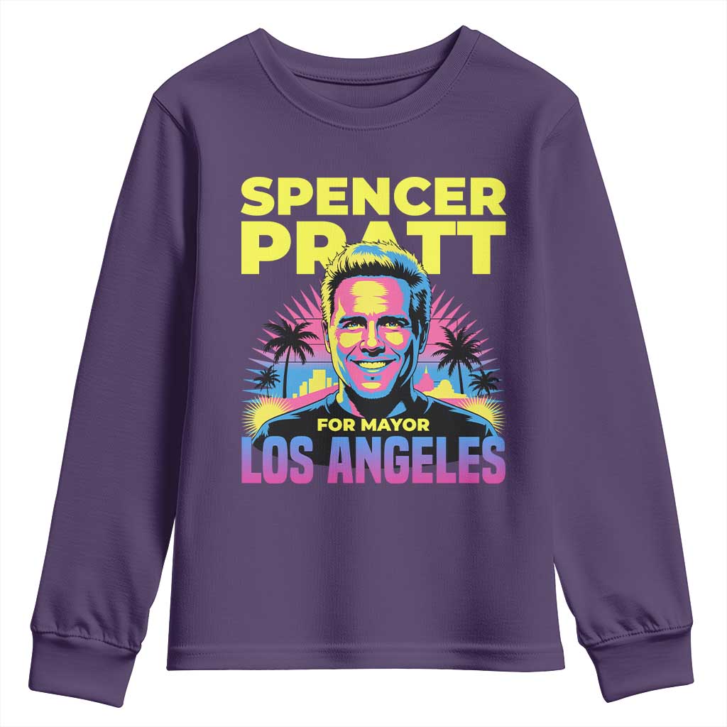 Spencer Pratt for Mayor Los Angeles Synthwave Graphic Youth Sweatshirt Retro Neon California Supporter TS02 Purple Print Your Wear