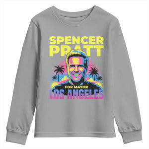 Spencer Pratt for Mayor Los Angeles Synthwave Graphic Youth Sweatshirt Retro Neon California Supporter TS02 Sport Gray Print Your Wear