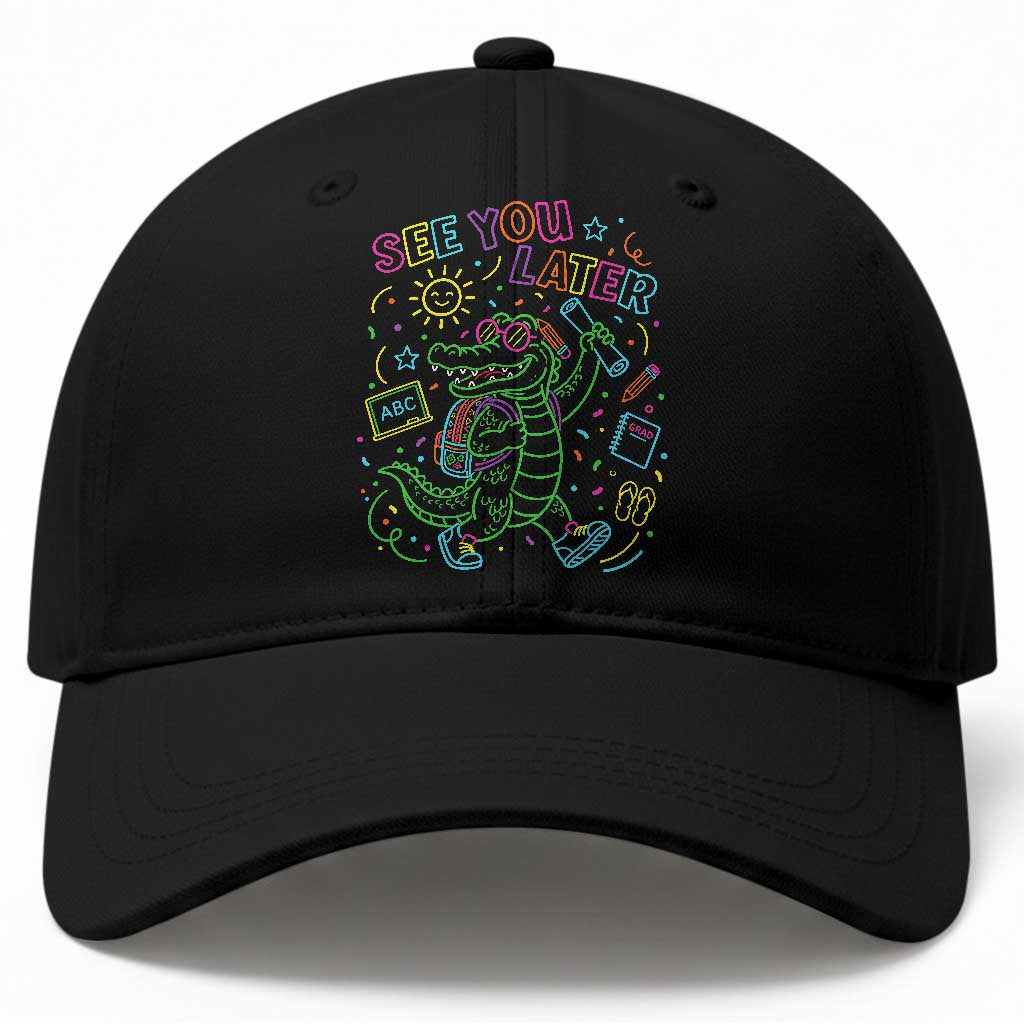 See You Later Alligator Last Day Of School Baseball Cap Cute Neon Chalkboard Kindergarten Graduation