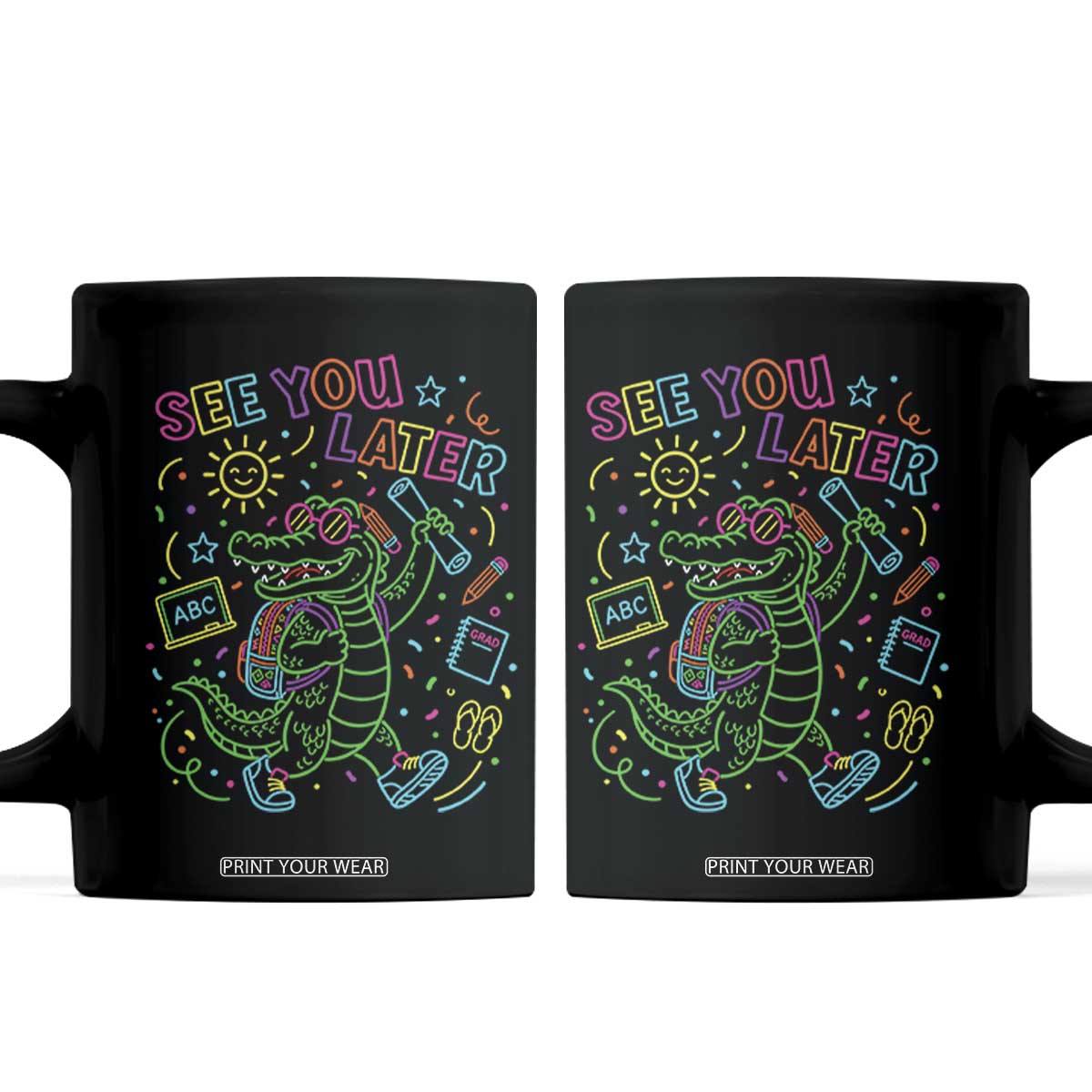 See You Later Alligator Last Day Of School Coffee Mug Cute Neon Chalkboard Kindergarten Graduation