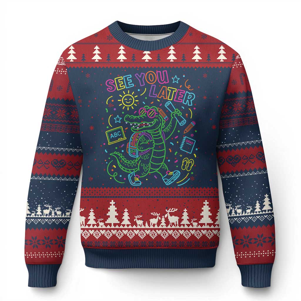 See You Later Alligator Last Day Of School Ugly Christmas Sweater Cute Neon Chalkboard Kindergarten Graduation