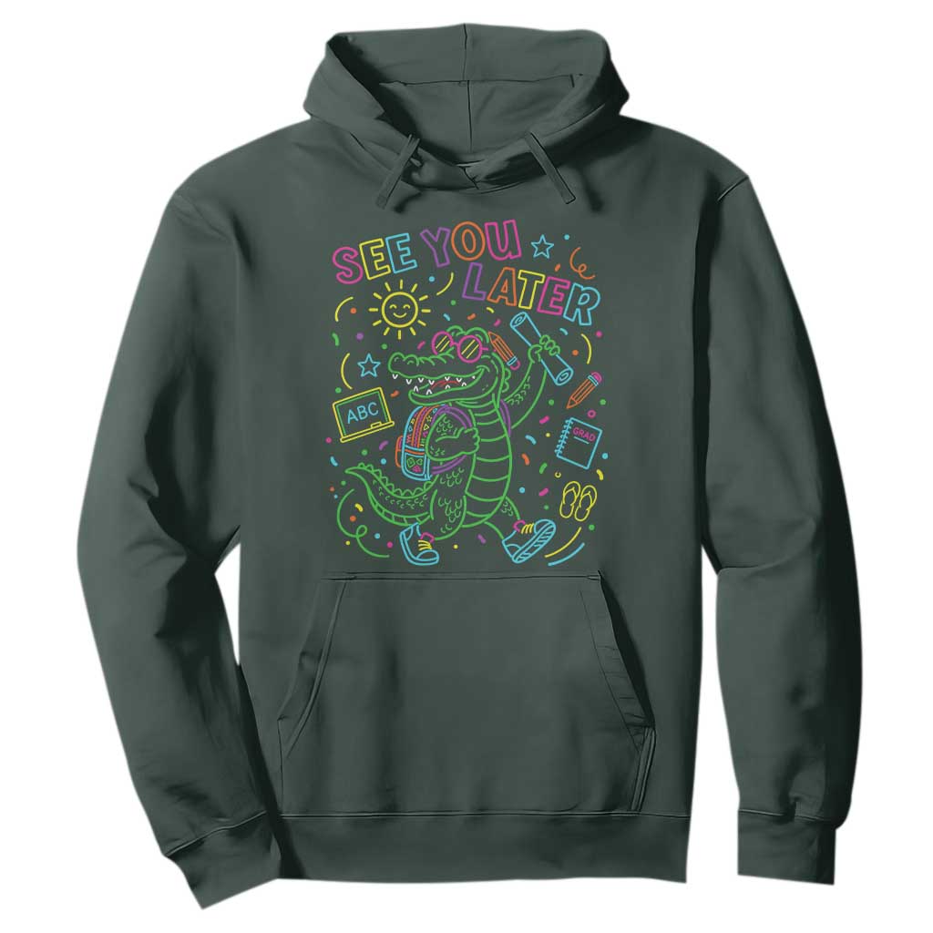 See You Later Alligator Last Day Of School Hoodie Cute Neon Chalkboard Kindergarten Graduation